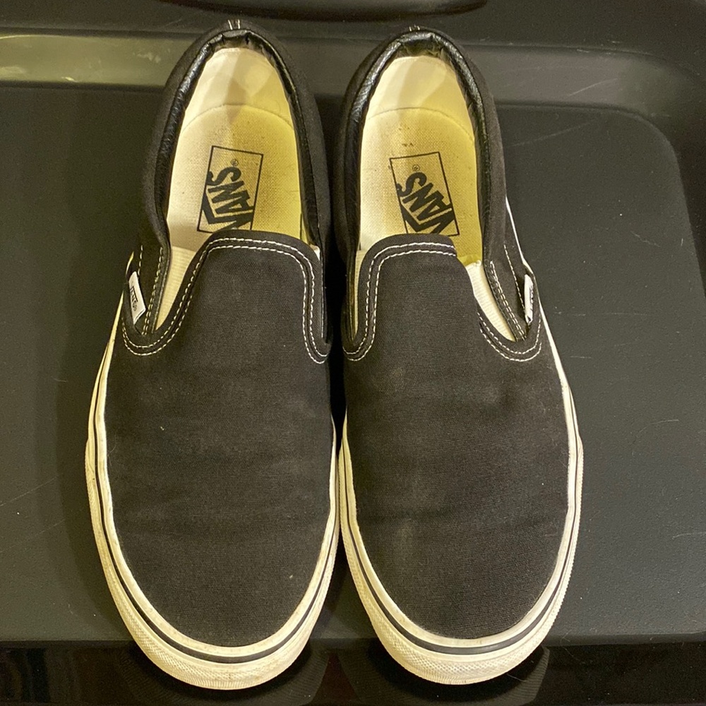 Black Classic Slip-On Vans, Size 10 Women 8.5 Men